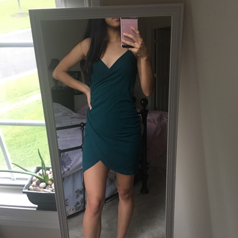 Charlotte Russe Teal Ruched Surplice Wrap Dress